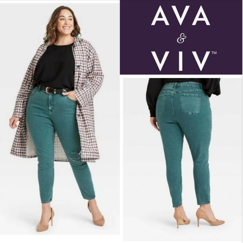 Ava & Viv High Rise Skinny Light Distressed Stretchy Jeans Size 26W